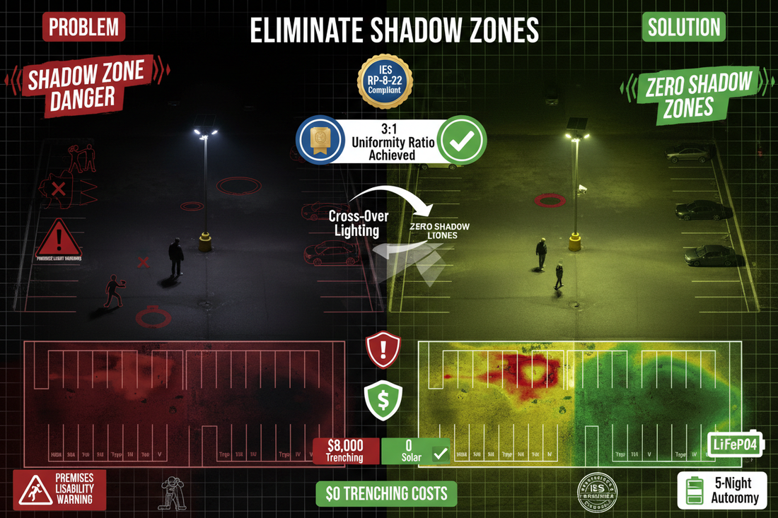 Eliminate Parking Lot Shadow Zones with Solar Street Lights: Safety & Liability Guide