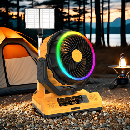 Rackora Pro F31 Rechargeable Fan 5-in-1 with Light, Speaker & Power Bank