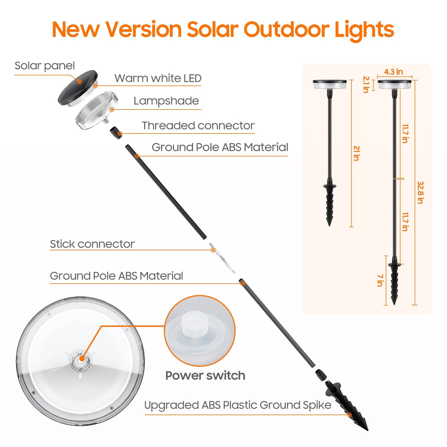 Solar Waterproof Lawn Lights - 12 Hours Warm Light