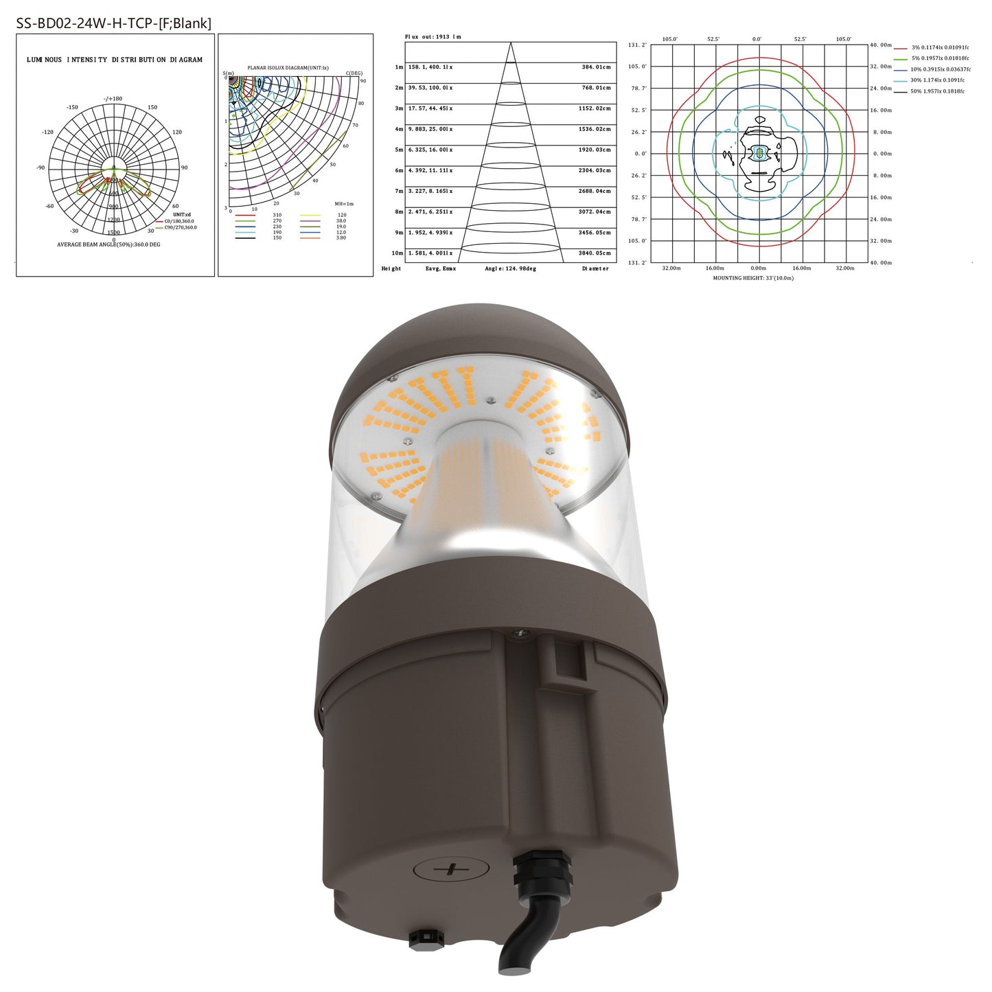 BD02 LED Bollard Light 24W - Commercial Outdoor Pathway Lighting | 3200 Lumens