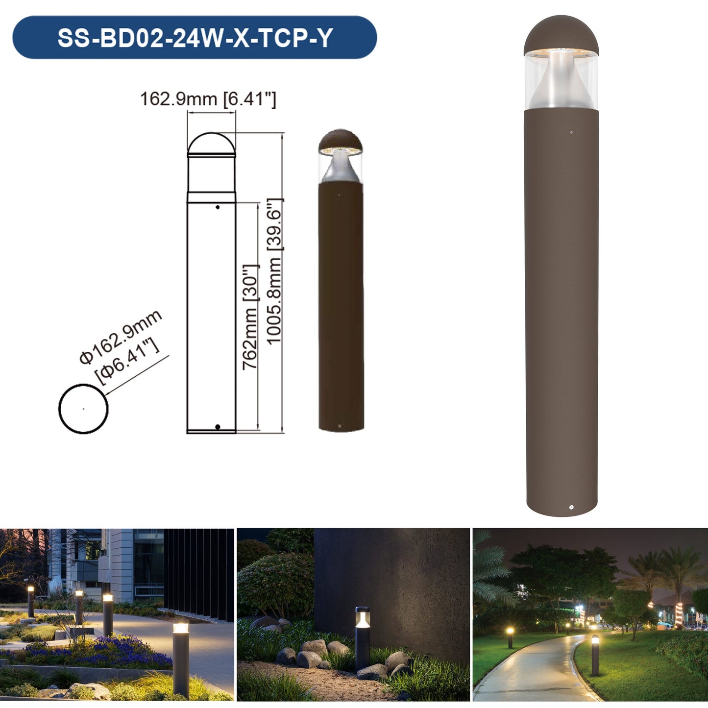BD02 LED Bollard Light 24W - Commercial Outdoor Pathway Lighting | 3200 Lumens