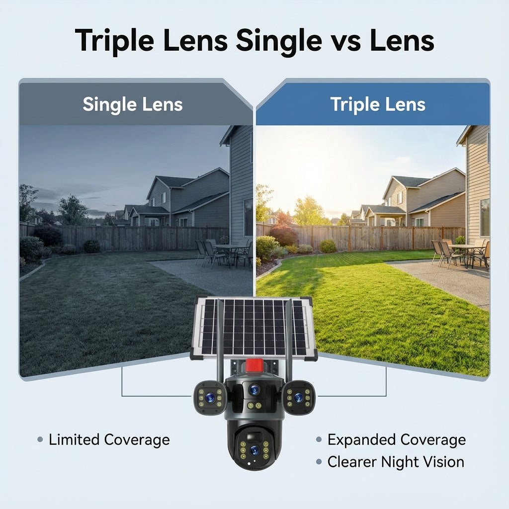 Wholesale Triple-Lens Solar Security Camera 6MP HD, AI Human Detection, 15-Day Battery