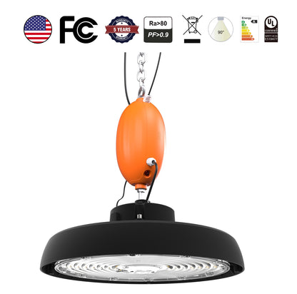 Black UFO07 LED High Bay Light - 150W 200W 240W Tunable - DLC 5.1 Premium - 150LPW - Industrial Warehouse Lighting