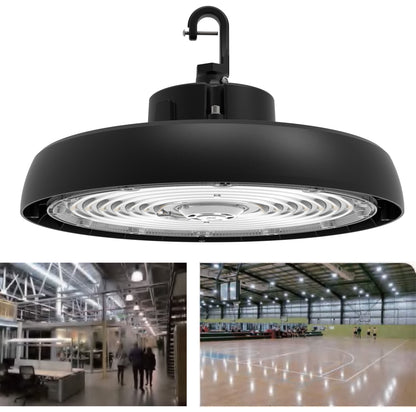 Black UFO07 LED High Bay Light - 150W 200W 240W Tunable - DLC 5.1 Premium - 150LPW - Industrial Warehouse Lighting