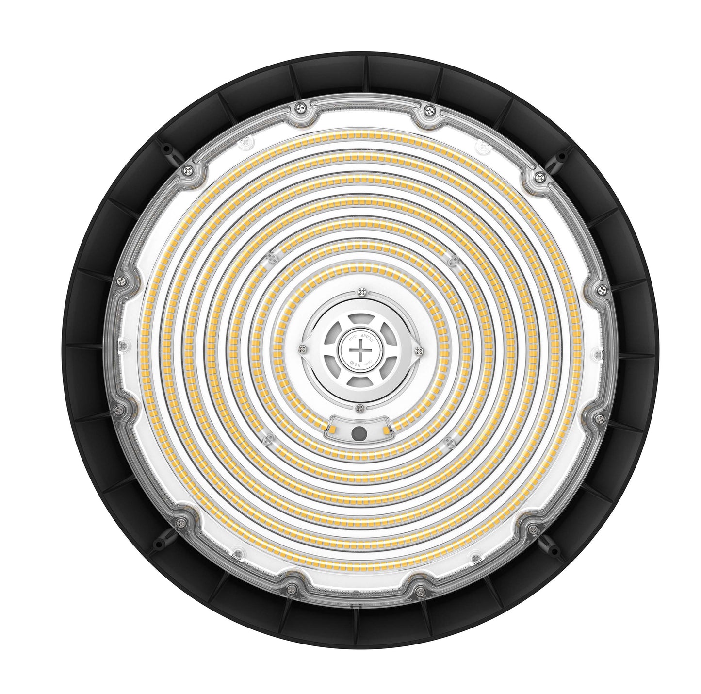 Black UFO07 LED High Bay Light - 150W 200W 240W Tunable - DLC 5.1 Premium - 150LPW - Industrial Warehouse Lighting